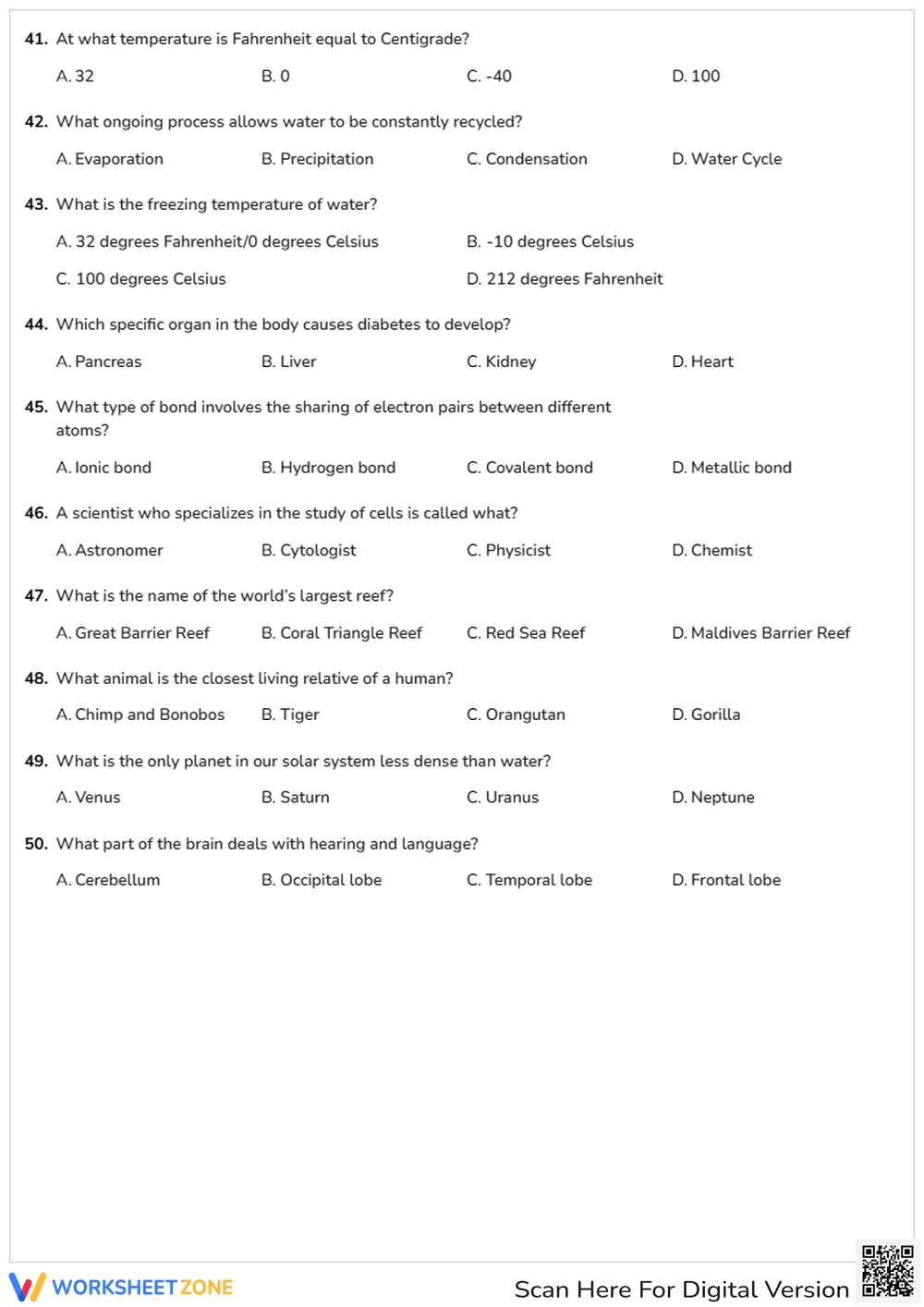 Essential Science Trivia Worksheet | Grades 9-12 - Page 4