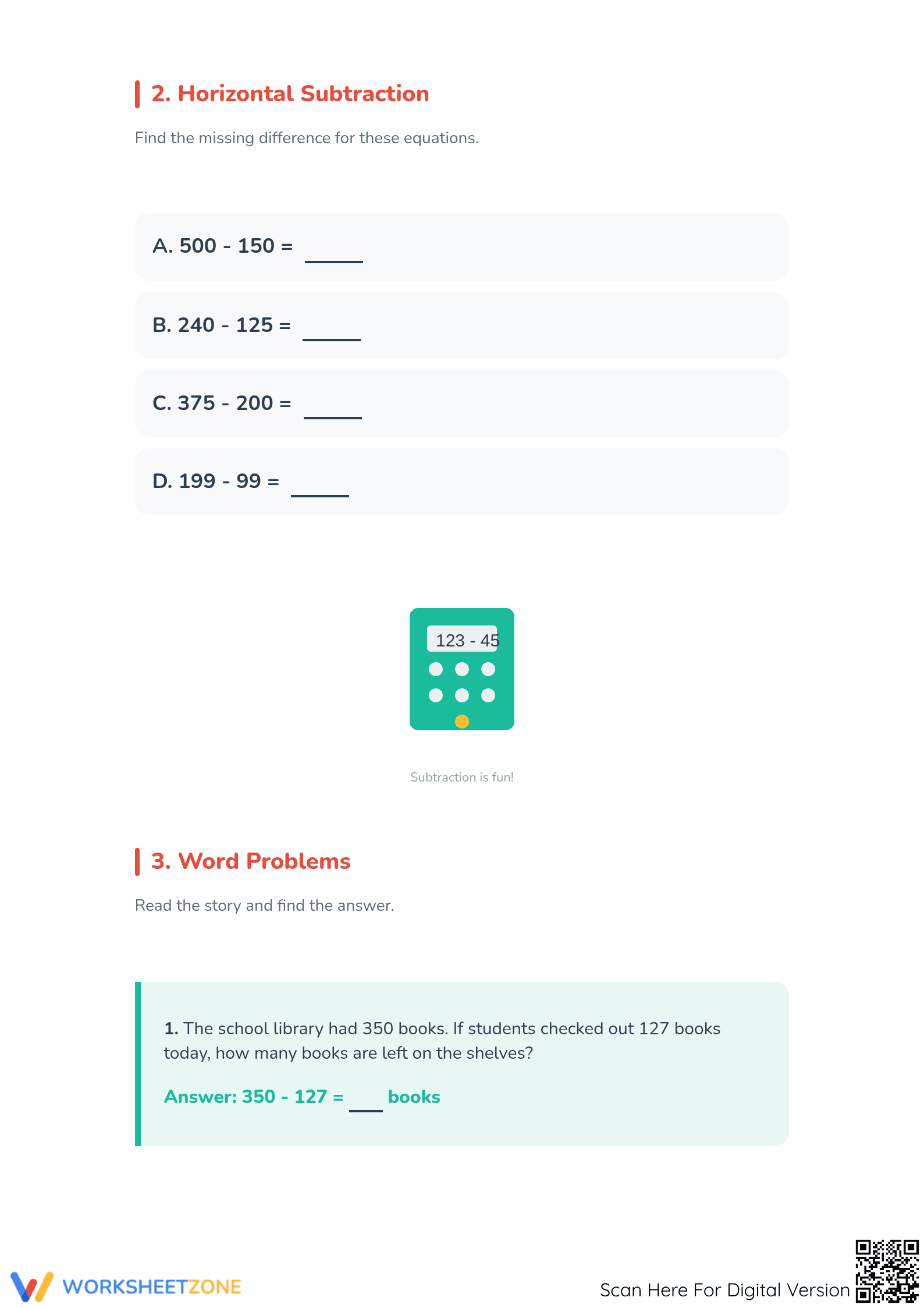 3-Digit Subtraction Worksheet | Grade 2 Math Printable - Page 2