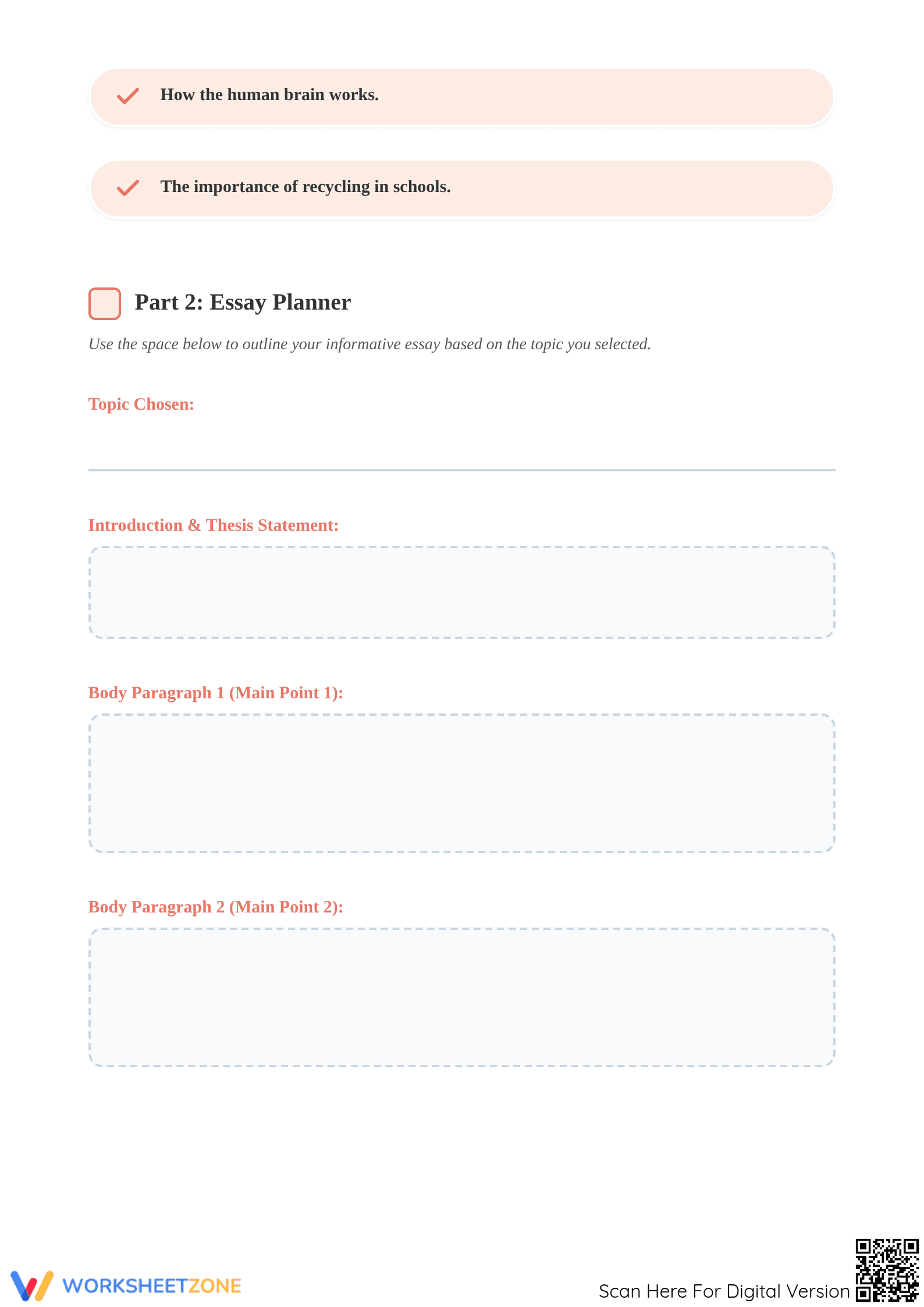 Informative Essay Planning Worksheet | Grade 6 Printable - Page 2