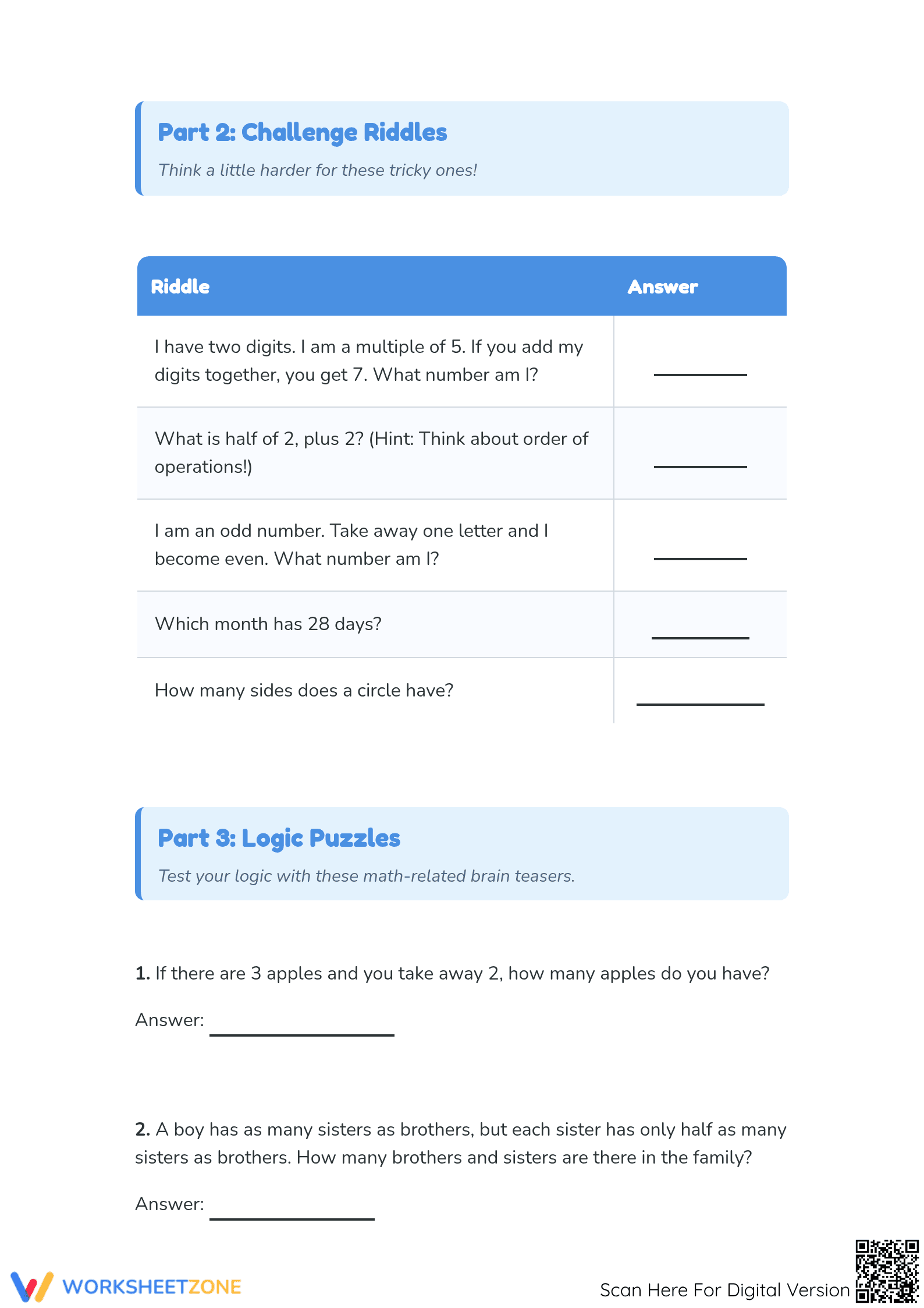 Essential Math Riddles Worksheet | Grade 3-5 Logic - Page 3