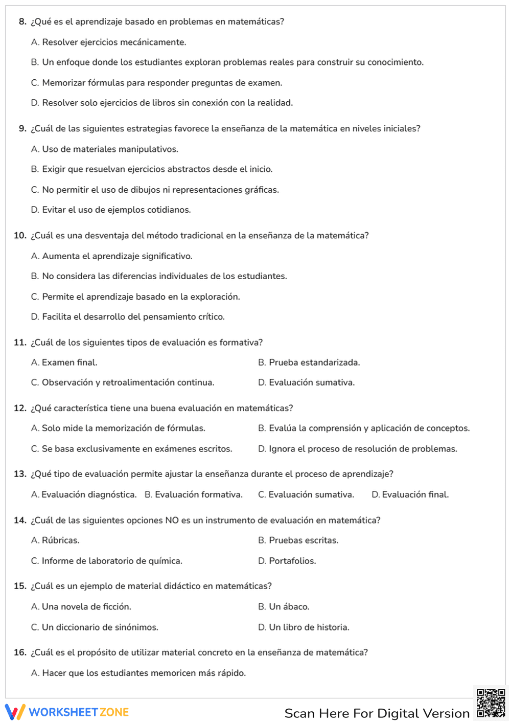 Printable Math Didactics Quiz | AP Spanish - Page 2