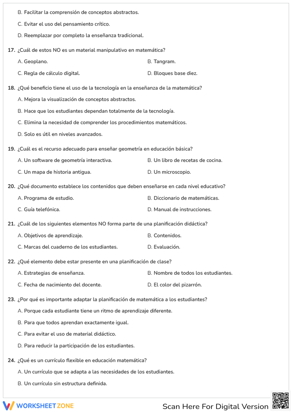 Printable Math Didactics Quiz | AP Spanish - Page 3
