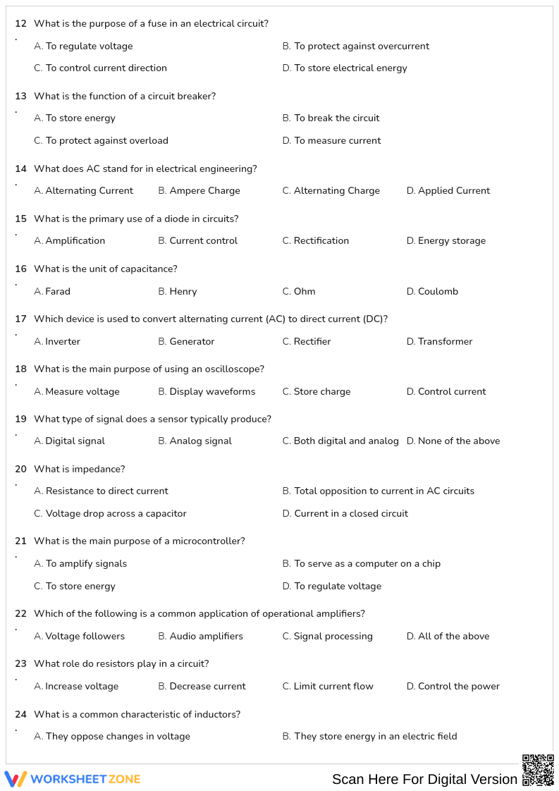 Electrical Engineering Worksheet | Essential Physics Quiz - Page 2