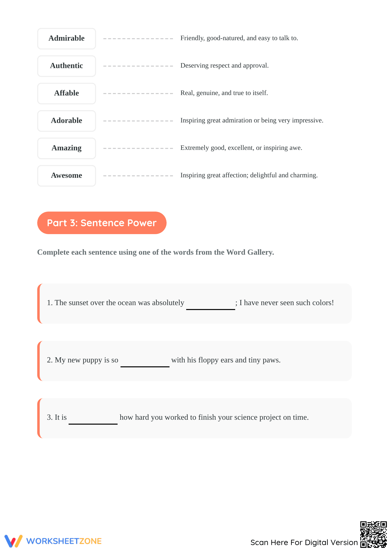 Grade 3 Positive Adjectives Worksheet | Essential A-Words - Page 2