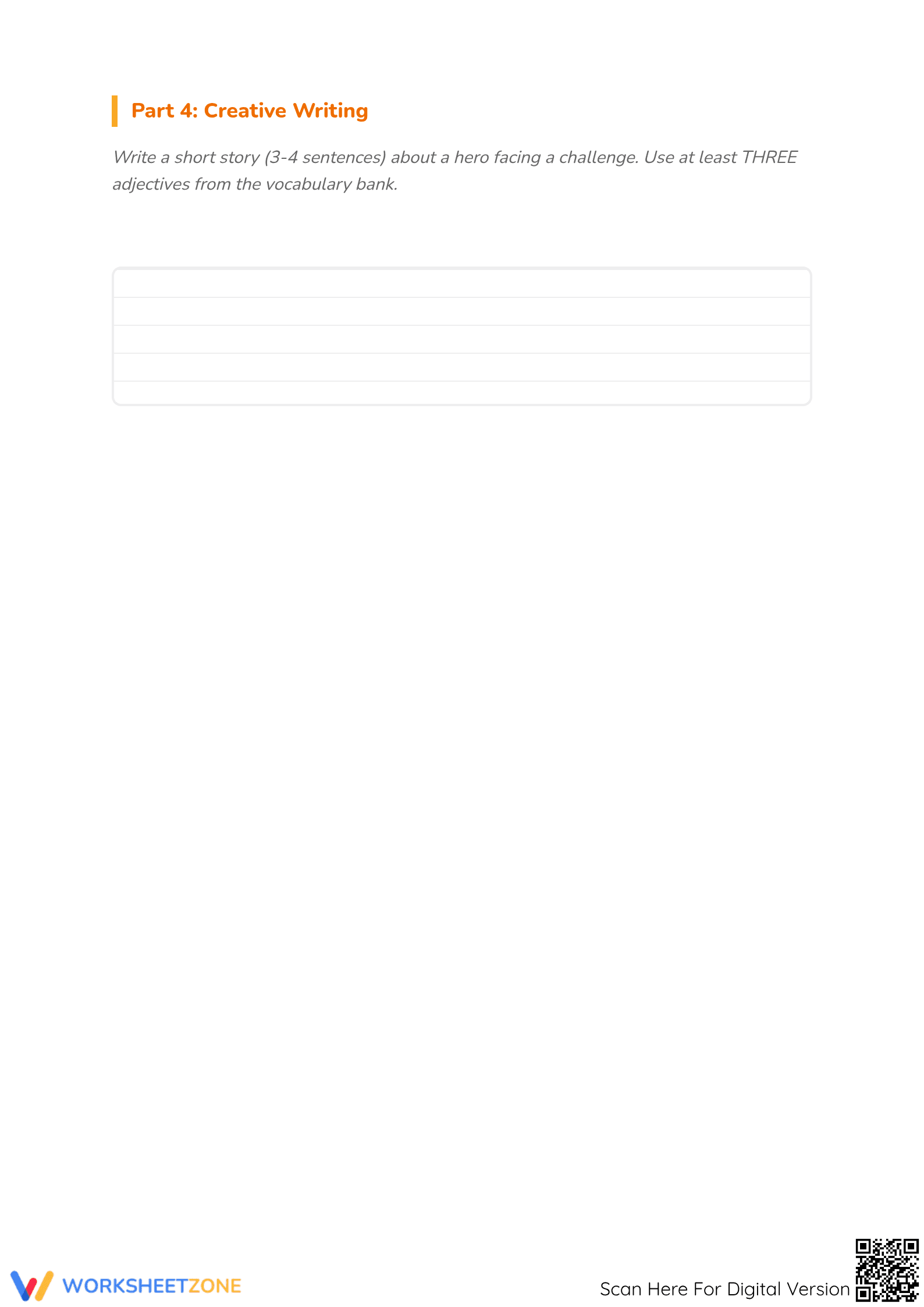 Printable V Adjectives Worksheet | Grade 4 ELA - Page 3