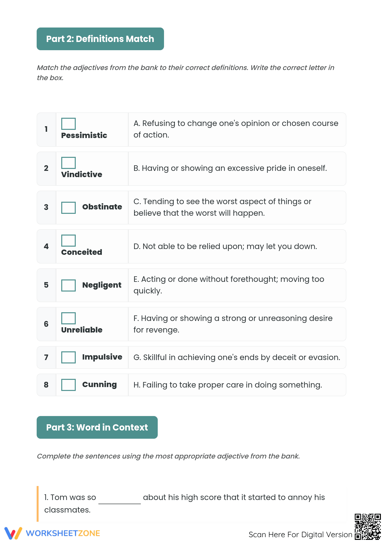 Negative Adjectives Worksheet | Grade 6 Printable - Page 2
