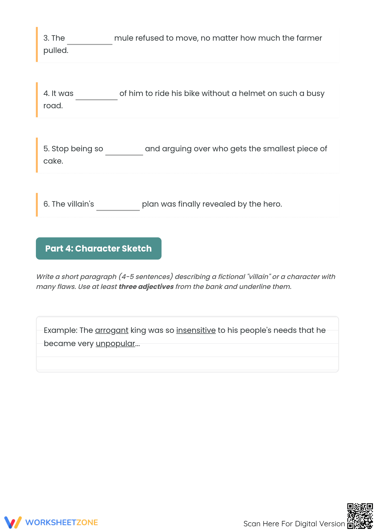 Negative Adjectives Worksheet | Grade 6 Printable - Page 3