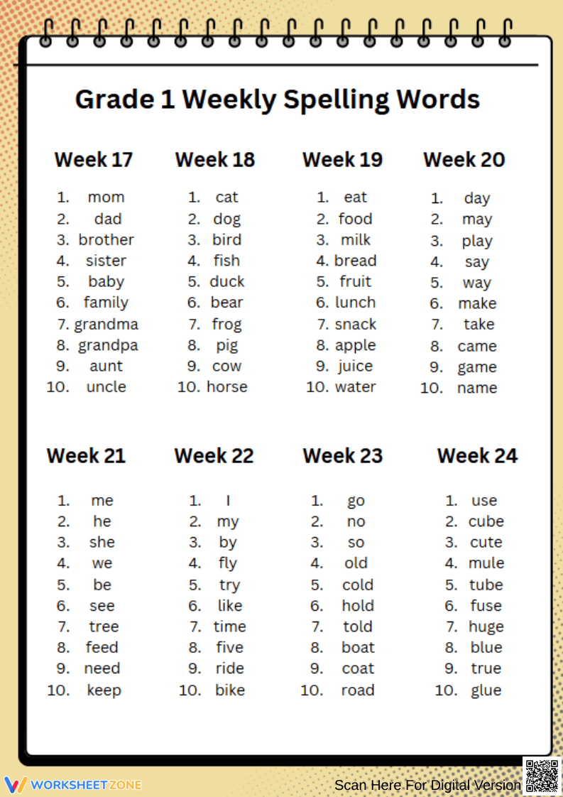 1st Grade Weekly Spelling Words - Page 3