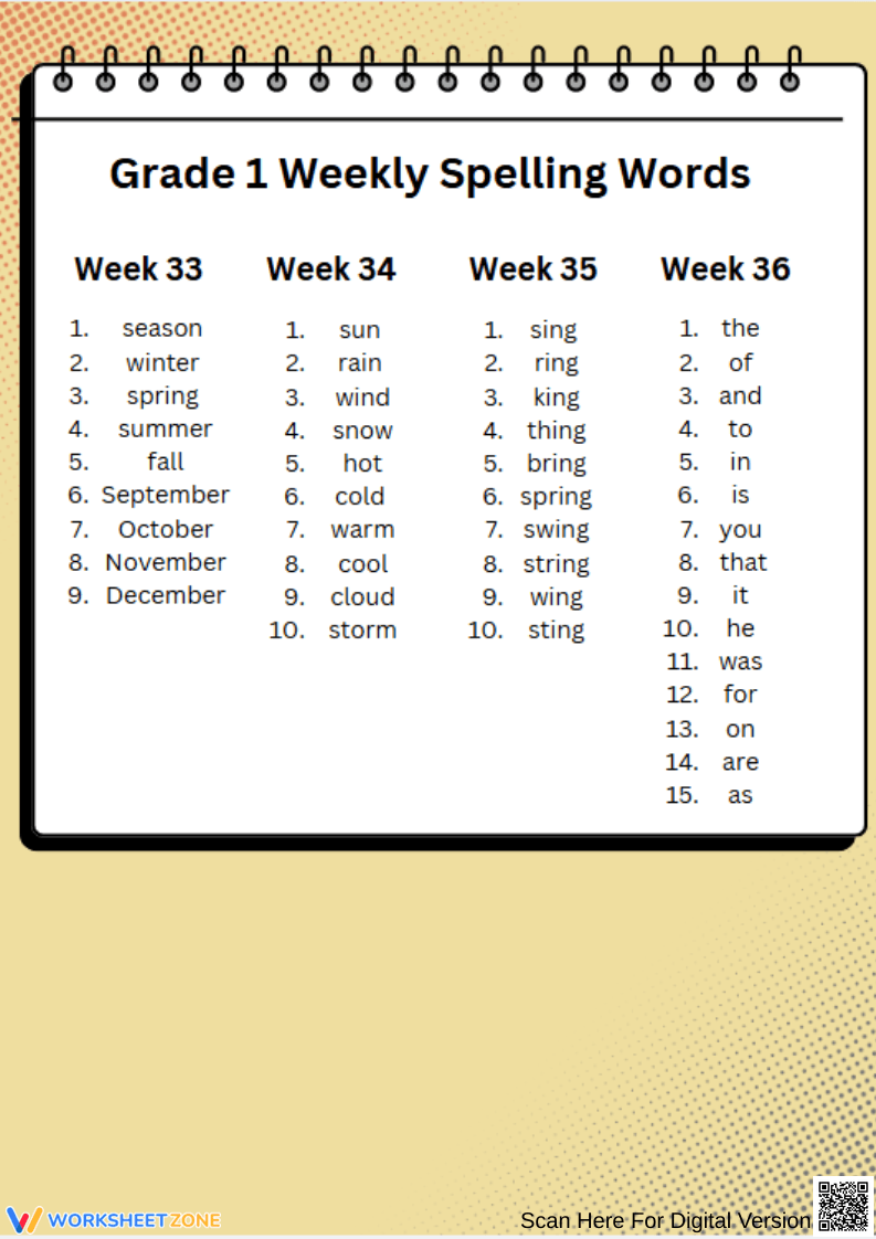 1st Grade Weekly Spelling Words - Page 5