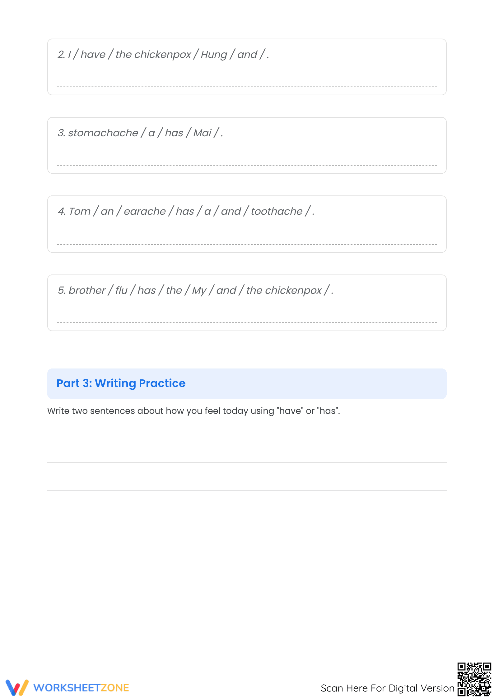 Grade 5 Health Grammar — Printable No-Prep Worksheet - Page 2