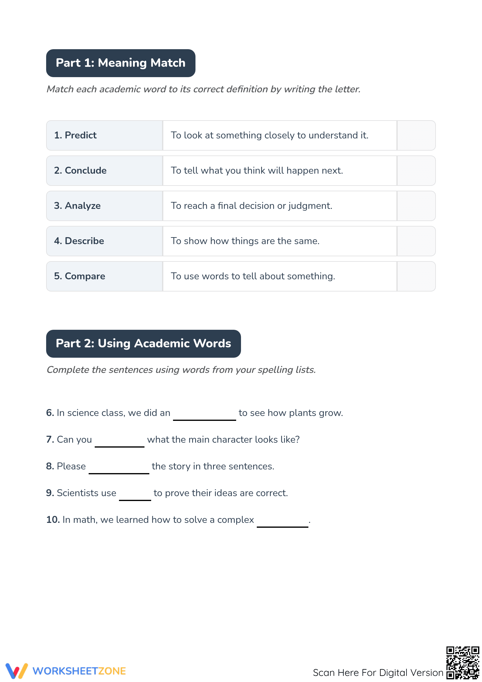 3rd Grade Academic Vocabulary Spelling Lists - Page 2