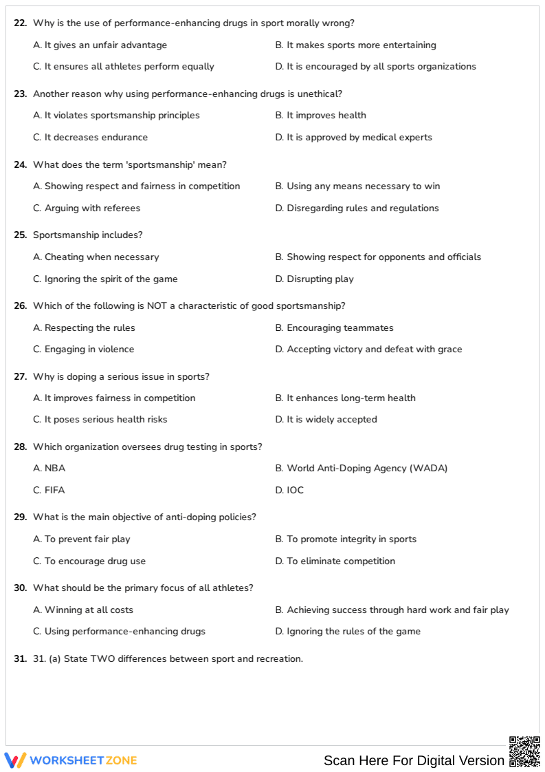 Printable Physical Education Mid-Term Exam | Grade 10-11 - Page 3