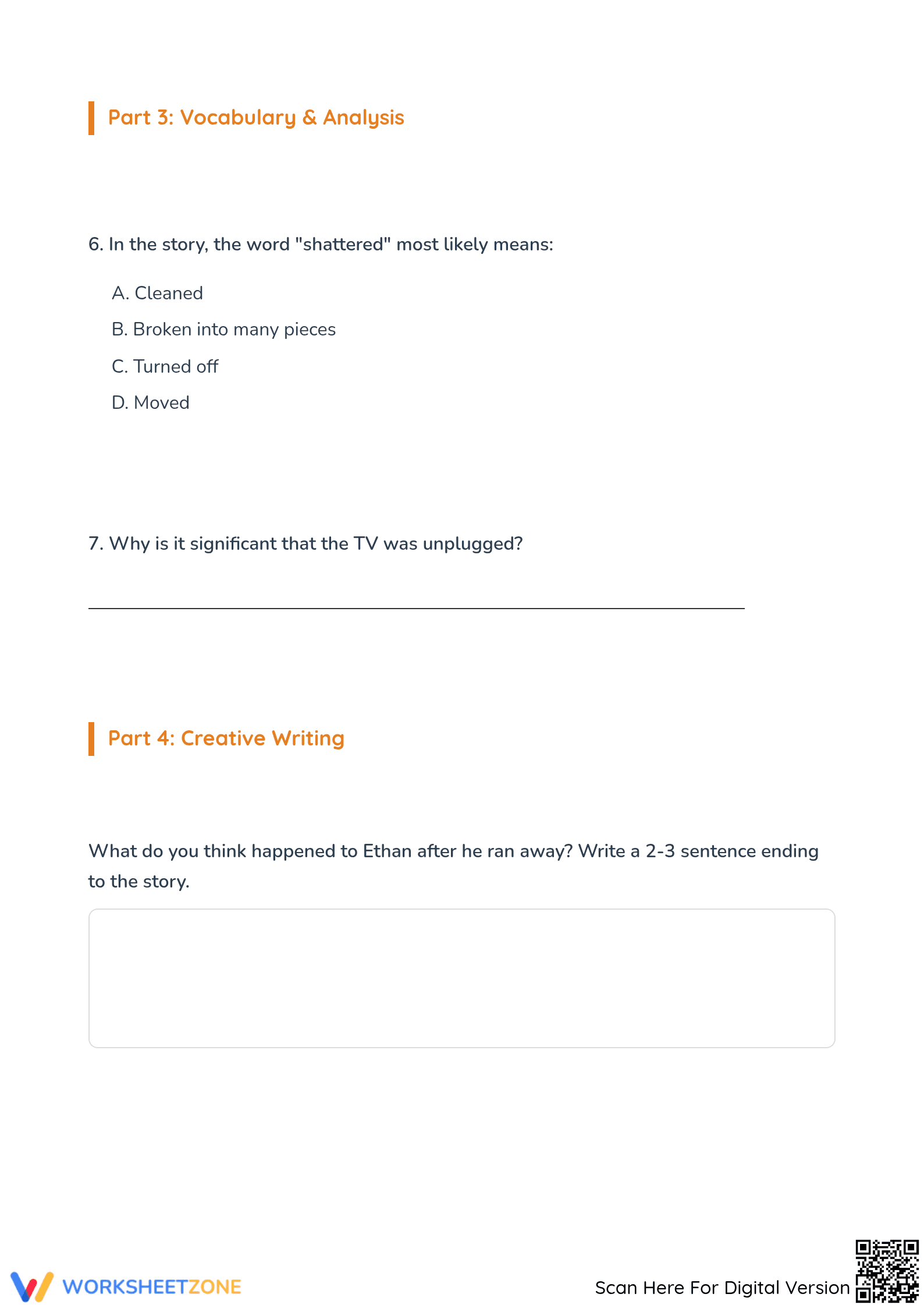 Grade 5 Reading Comprehension — Printable No-Prep Worksheet - Page 3