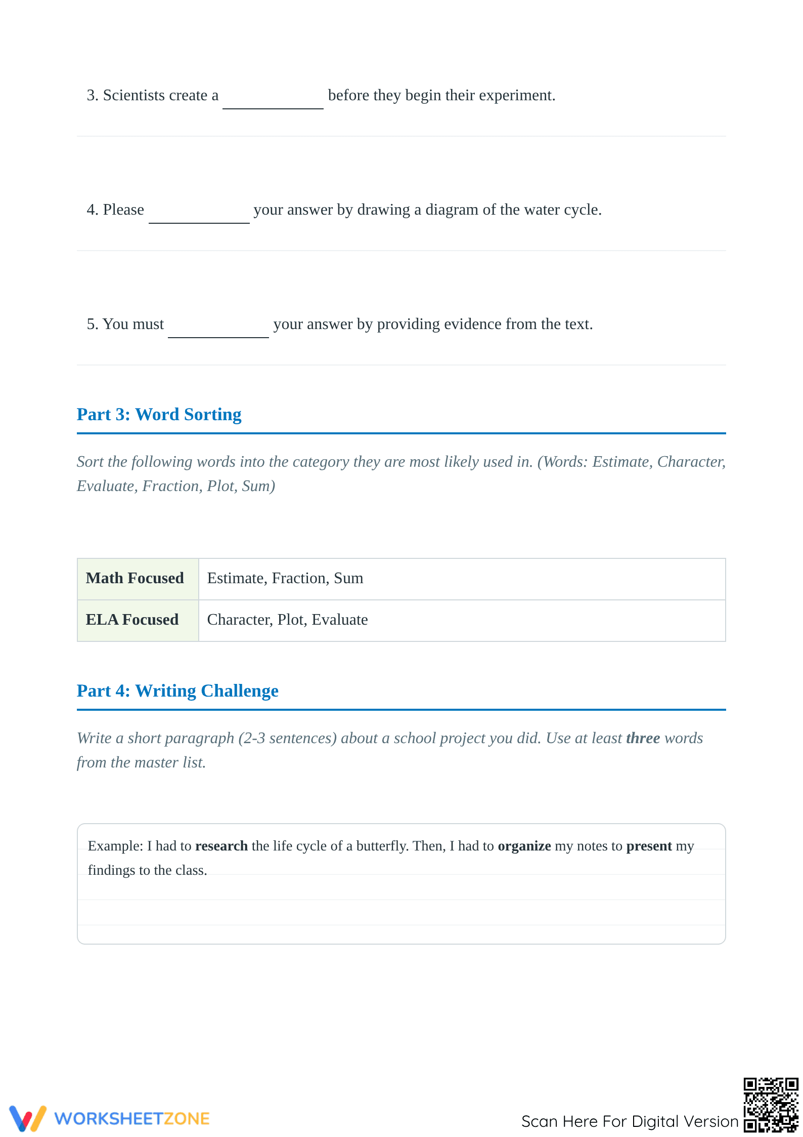 Printable Academic Vocabulary Worksheet | Grade 4 ELA - Page 3