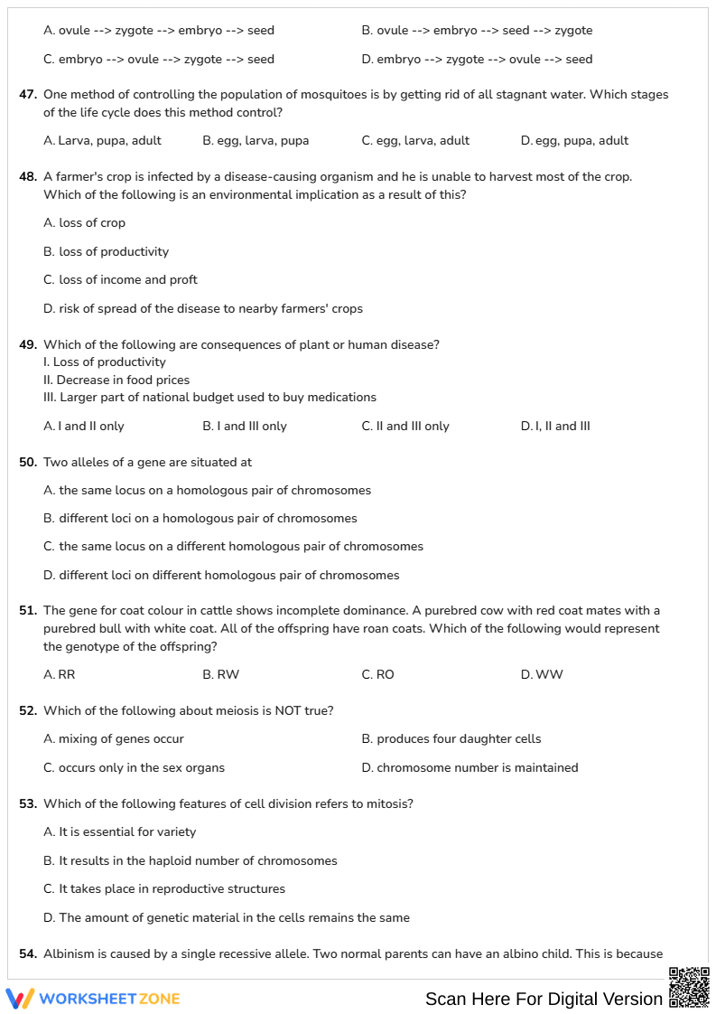 Grade 9-12 Biology Review — Printable No-Prep Worksheet - Page 9
