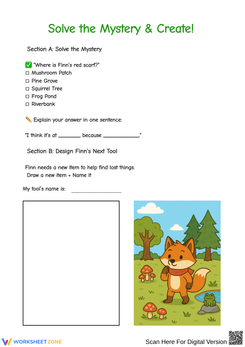 Forest Adventure Worksheet – Finn the Fox’s Clue-Finding Challenge - Page 2