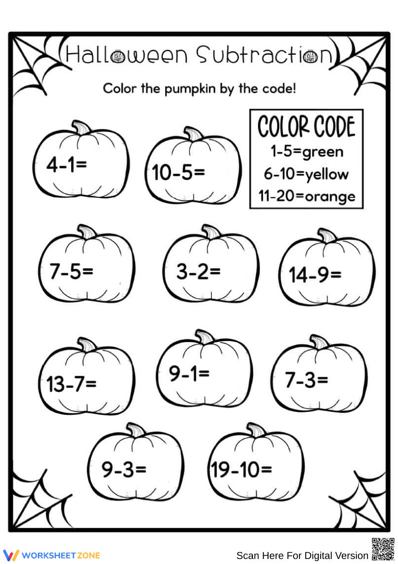 Halloween Addition Pumpkins Color by Code Worksheet - Page 2