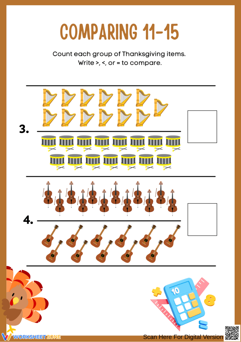 Thanksgiving Comparing Numbers 11–15 Worksheet - Page 2