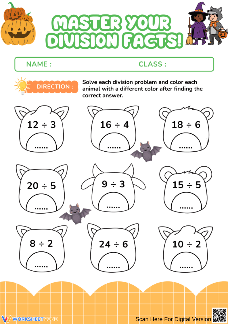 Master Your Division Facts – Thanksgiving Math Worksheet - Page 3