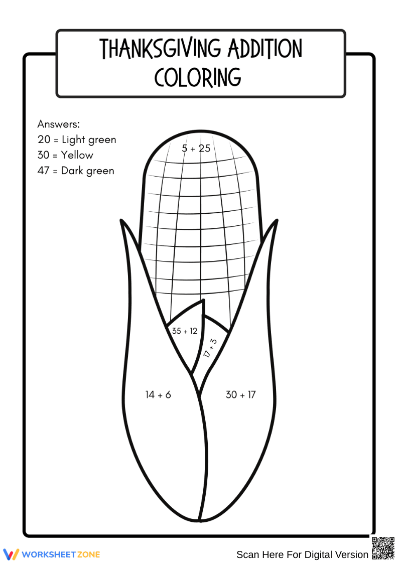 Thanksgiving Addition Coloring – Corn Activity - Page 2