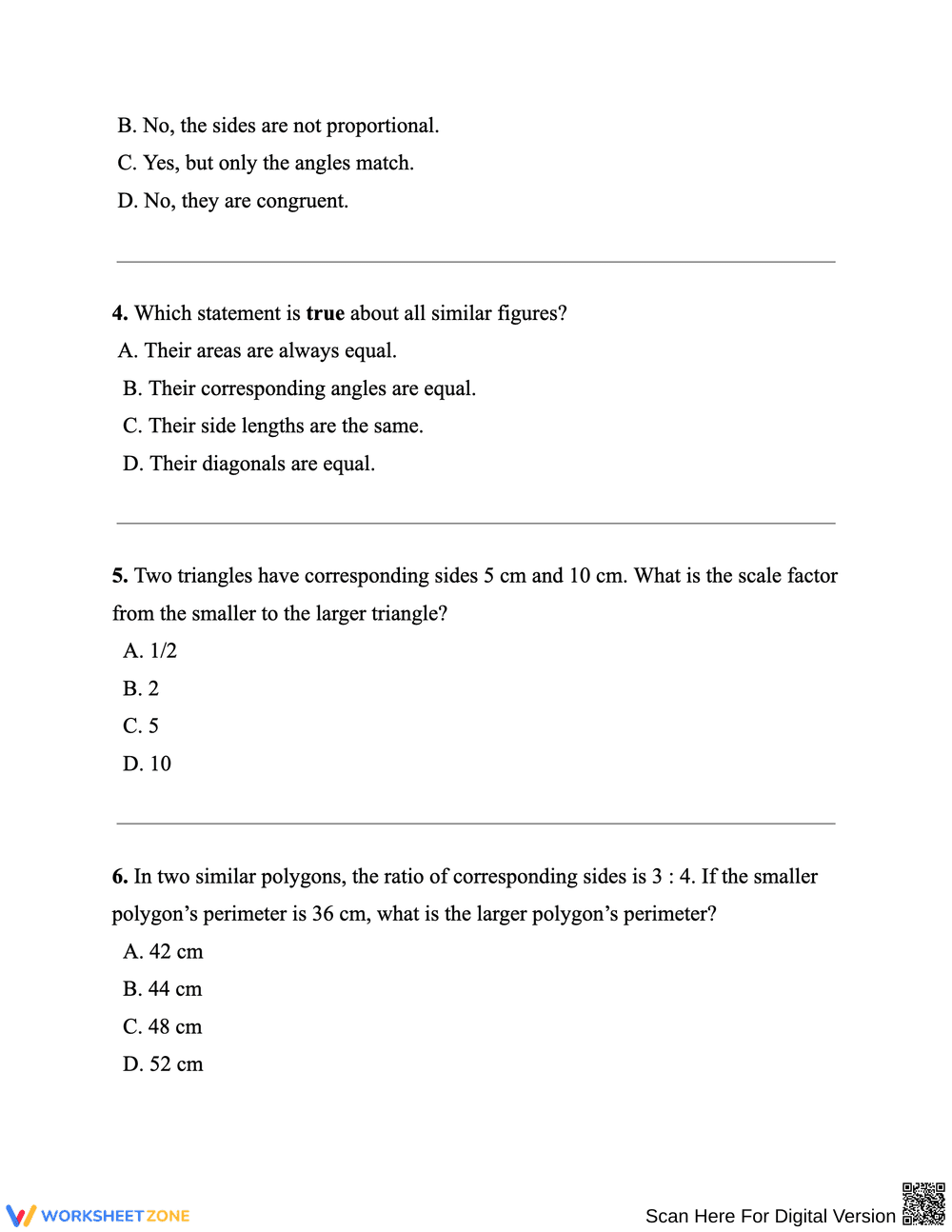 Similar Figures – Multiple Choice Geometry Practice - Page 2