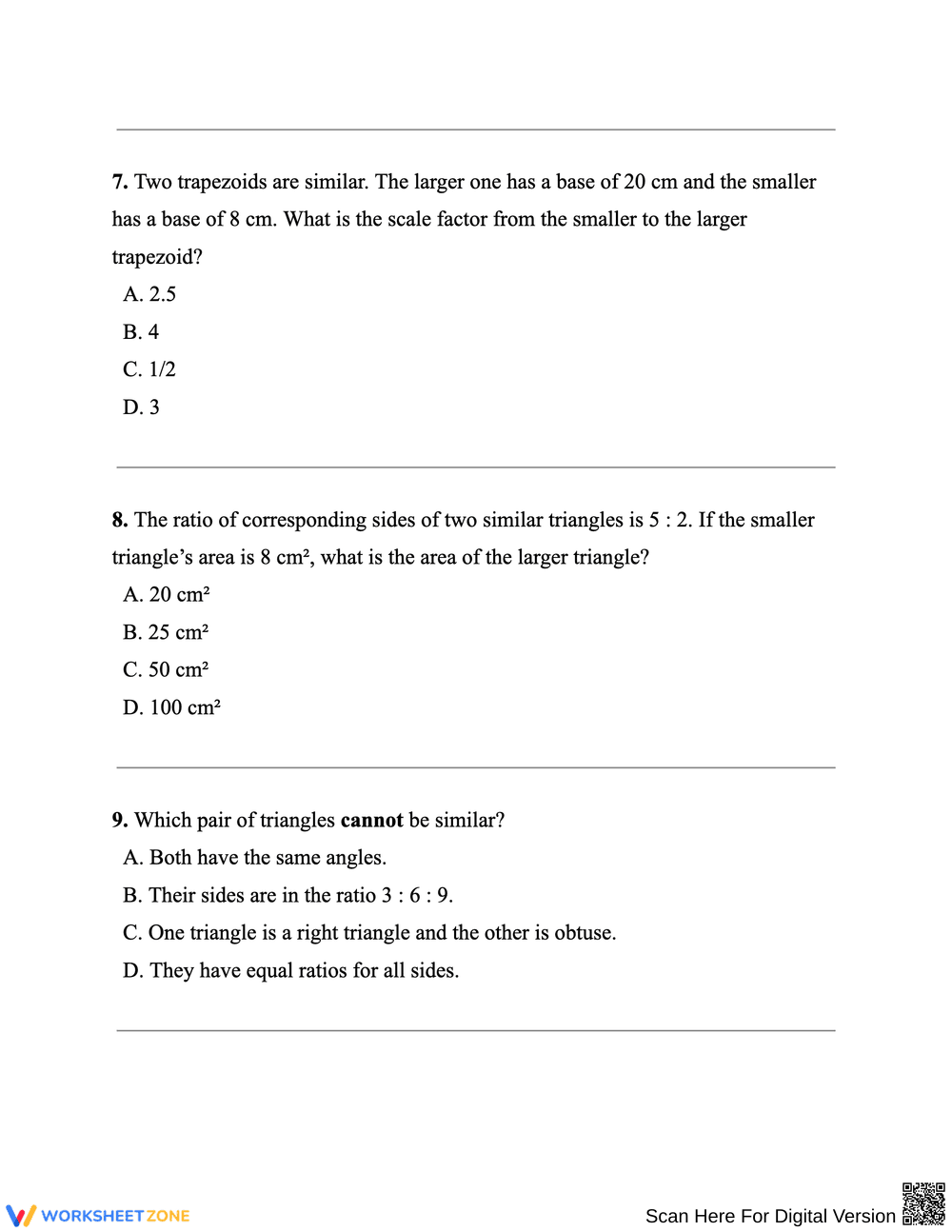 Similar Figures – Multiple Choice Geometry Practice - Page 3