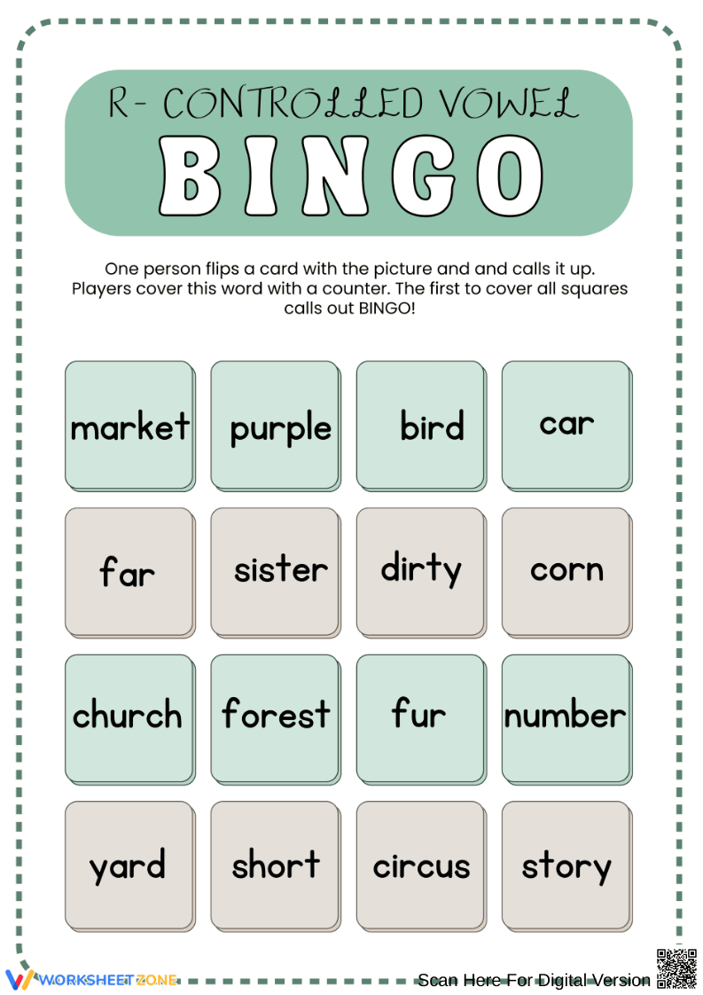 R-Controlled Vowel Bingo Worksheet - Page 2