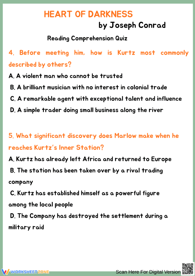 Heart of Darkness Reading Comprehension Quiz - Page 2