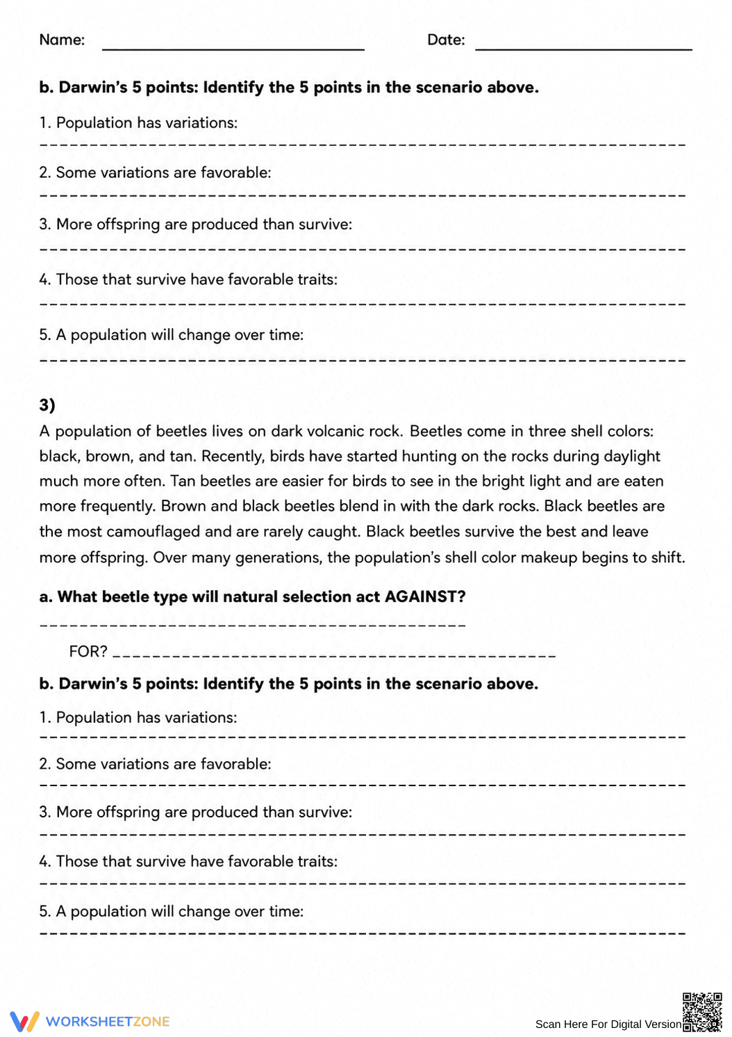 Natural Selection Scenarios | Grade 8 Science Printable - Page 2