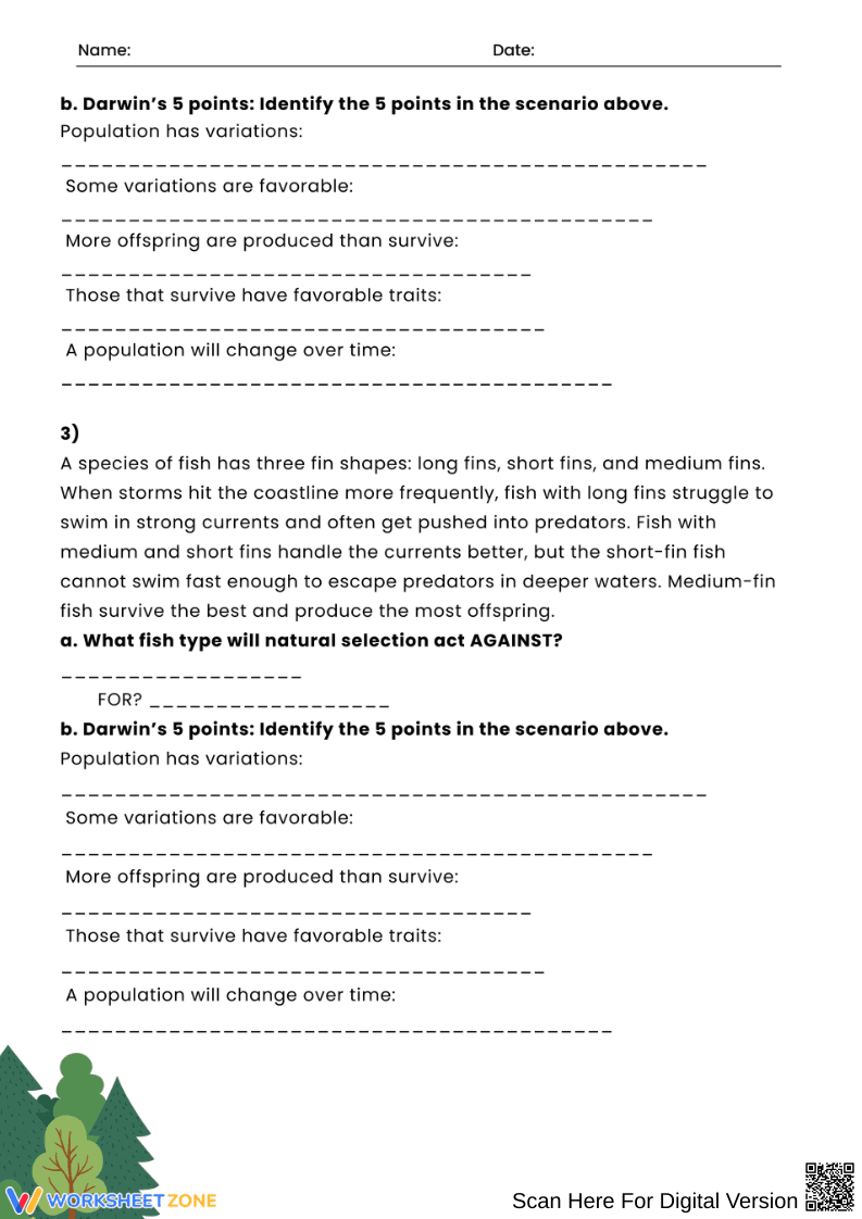 Darwin’s Natural Selection – Practice Scenarios Worksheet - Page 2