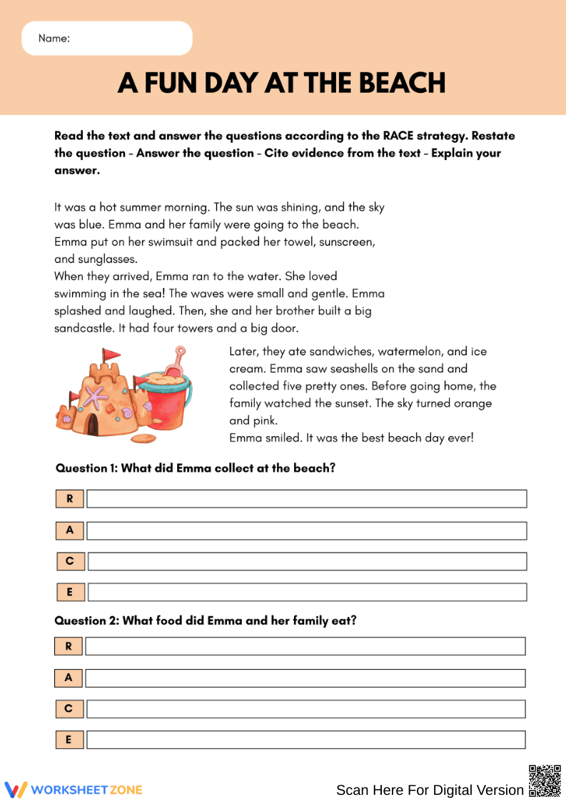 A Fun Day at the Beach RACE Strategy Worksheet - Page 2