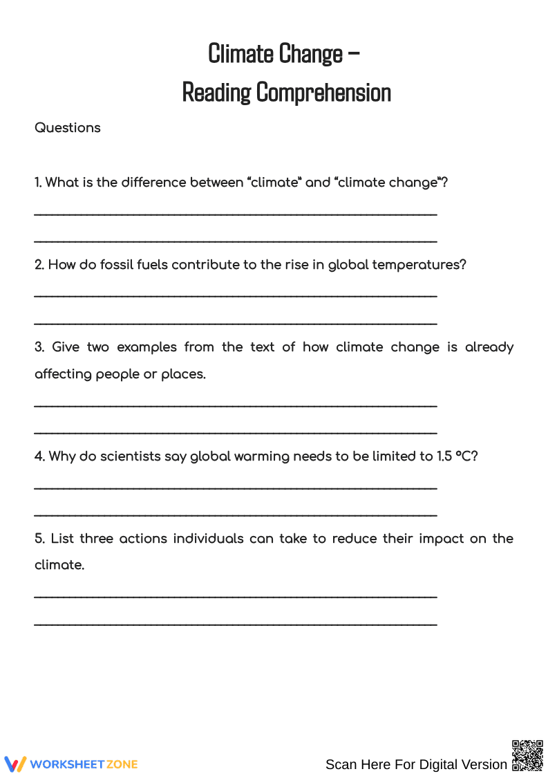 Climate Change – Reading Comprehension Worksheet - Page 2