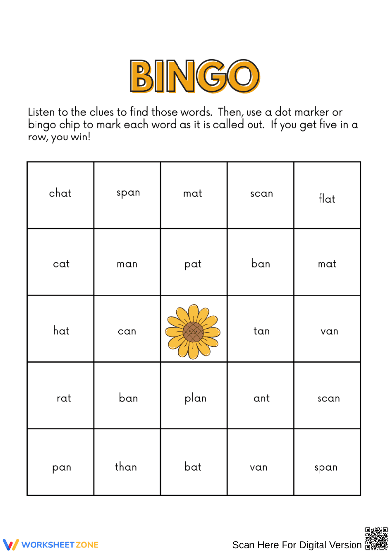 Clue-Based -an & -at Word Family Bingo - Page 2