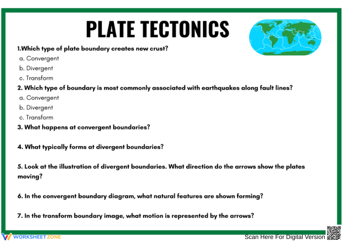 Plate Tectonics Worksheet: Boundaries and Questions - Page 2