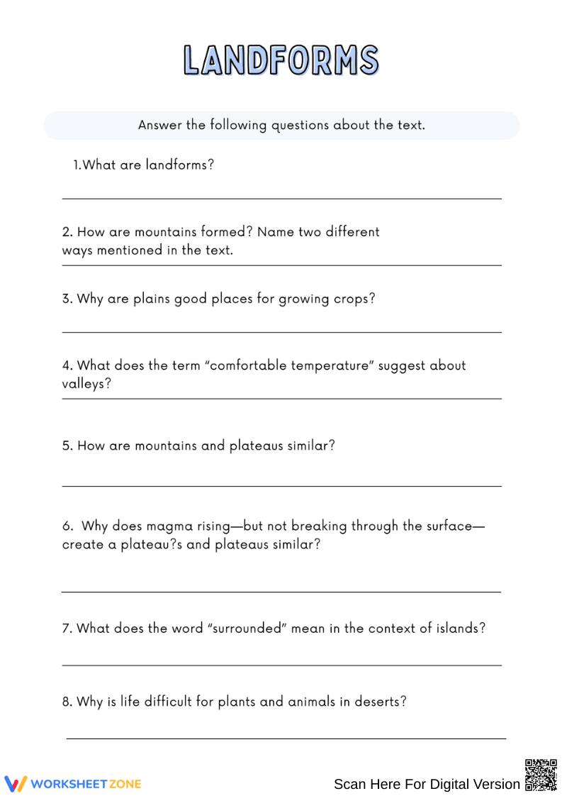 Landforms Vocabulary and Identification Worksheet - Page 2
