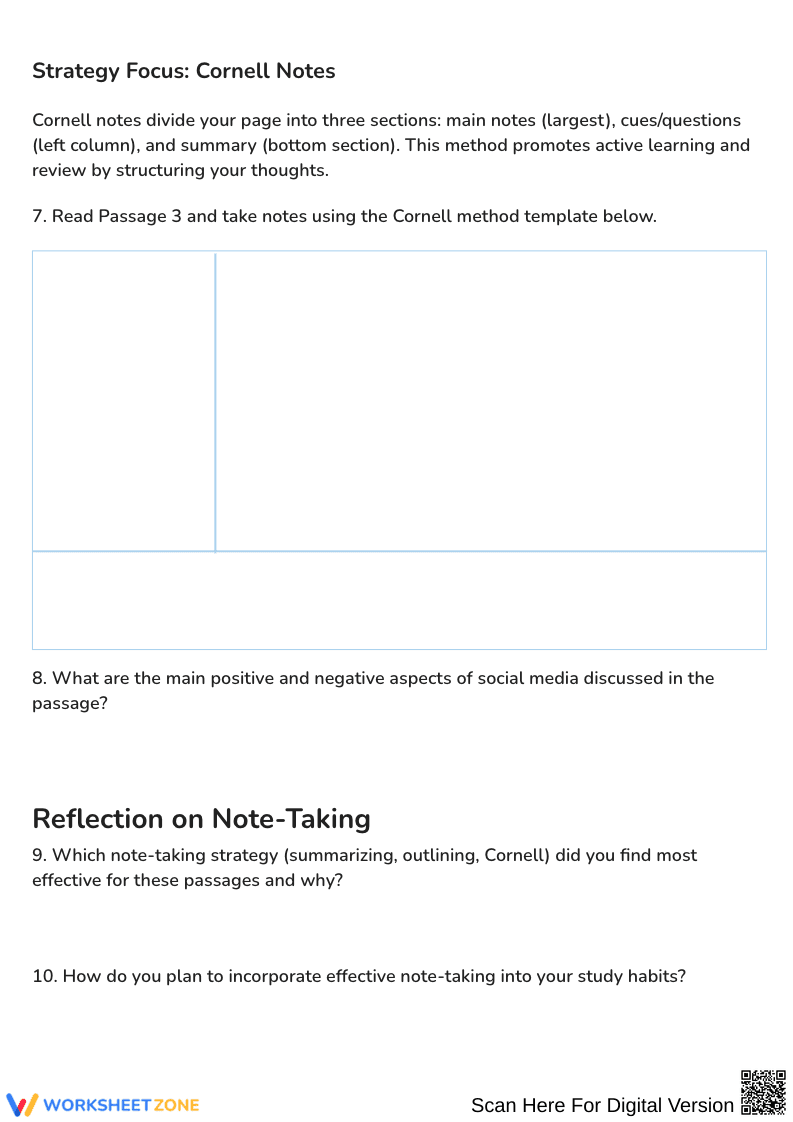 Reading Passages and Note-Taking Worksheet - Page 3