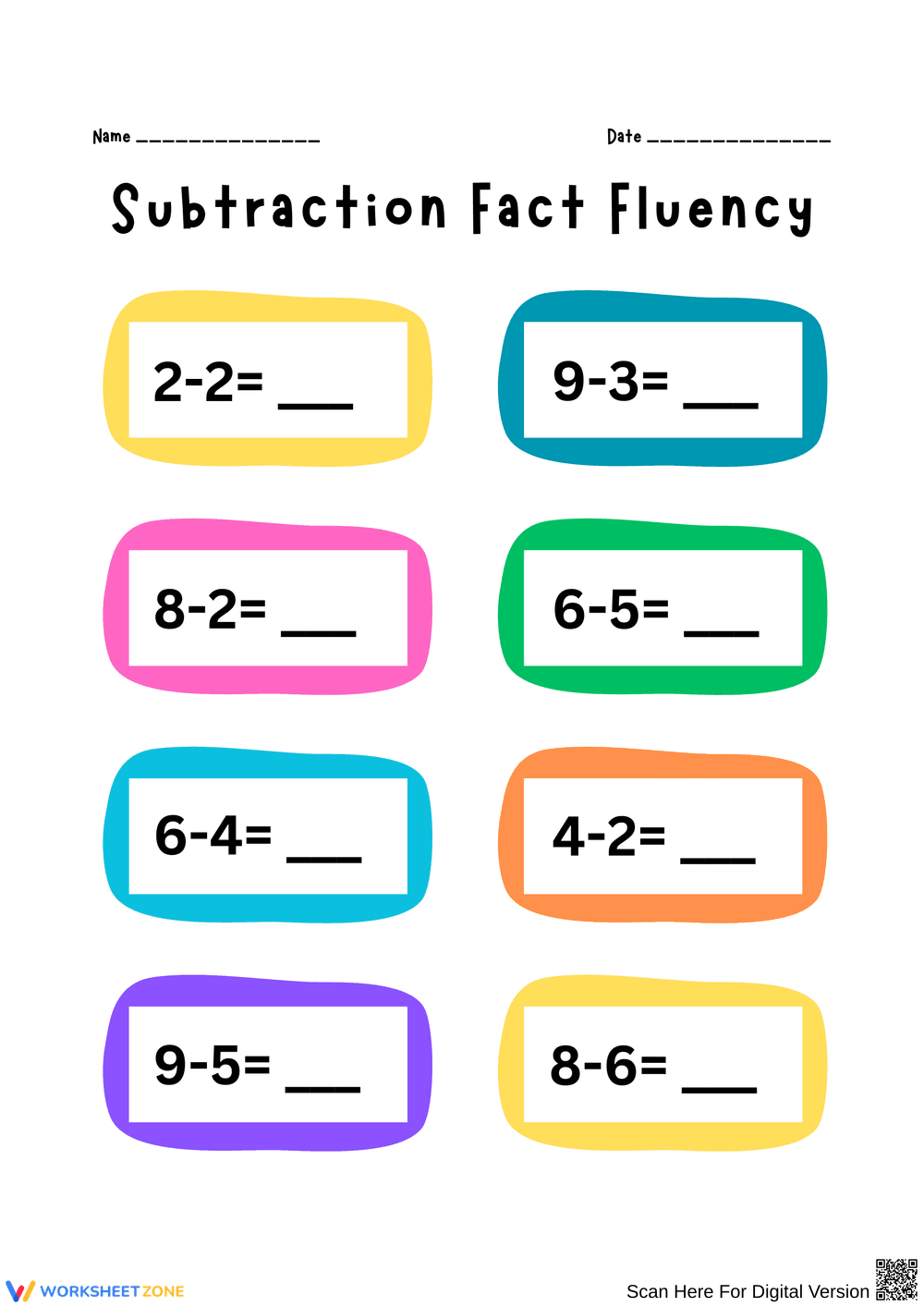 Addition and Subtraction Fact Fluency Worksheets - Page 2