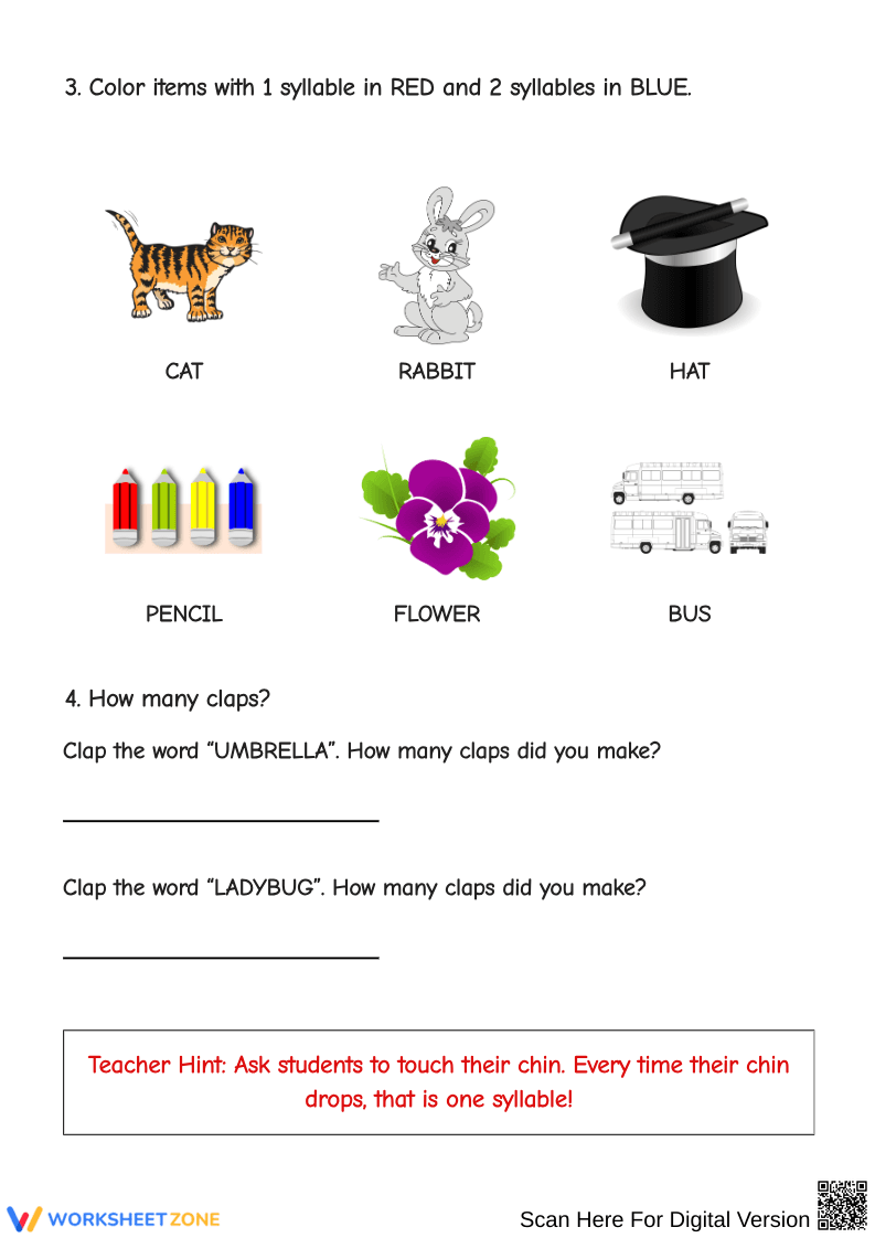 Counting Syllables Practice Worksheet - Page 2