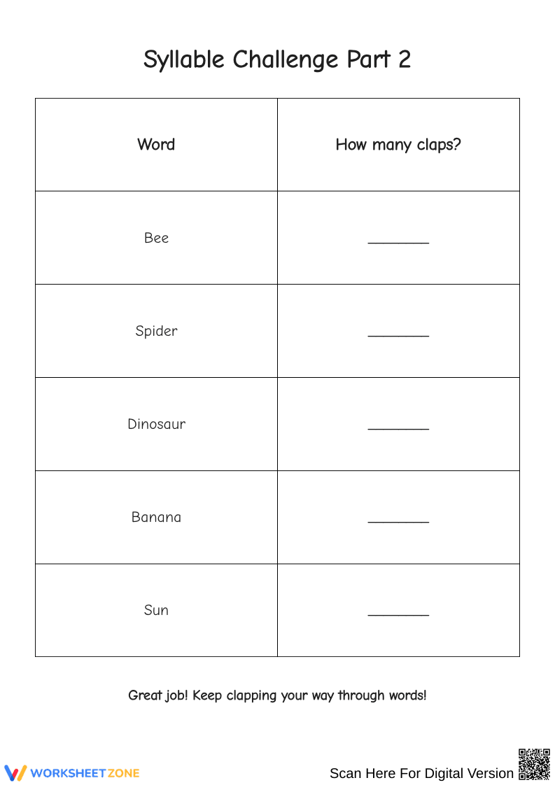 Clap and Count Syllables Activity - Page 2