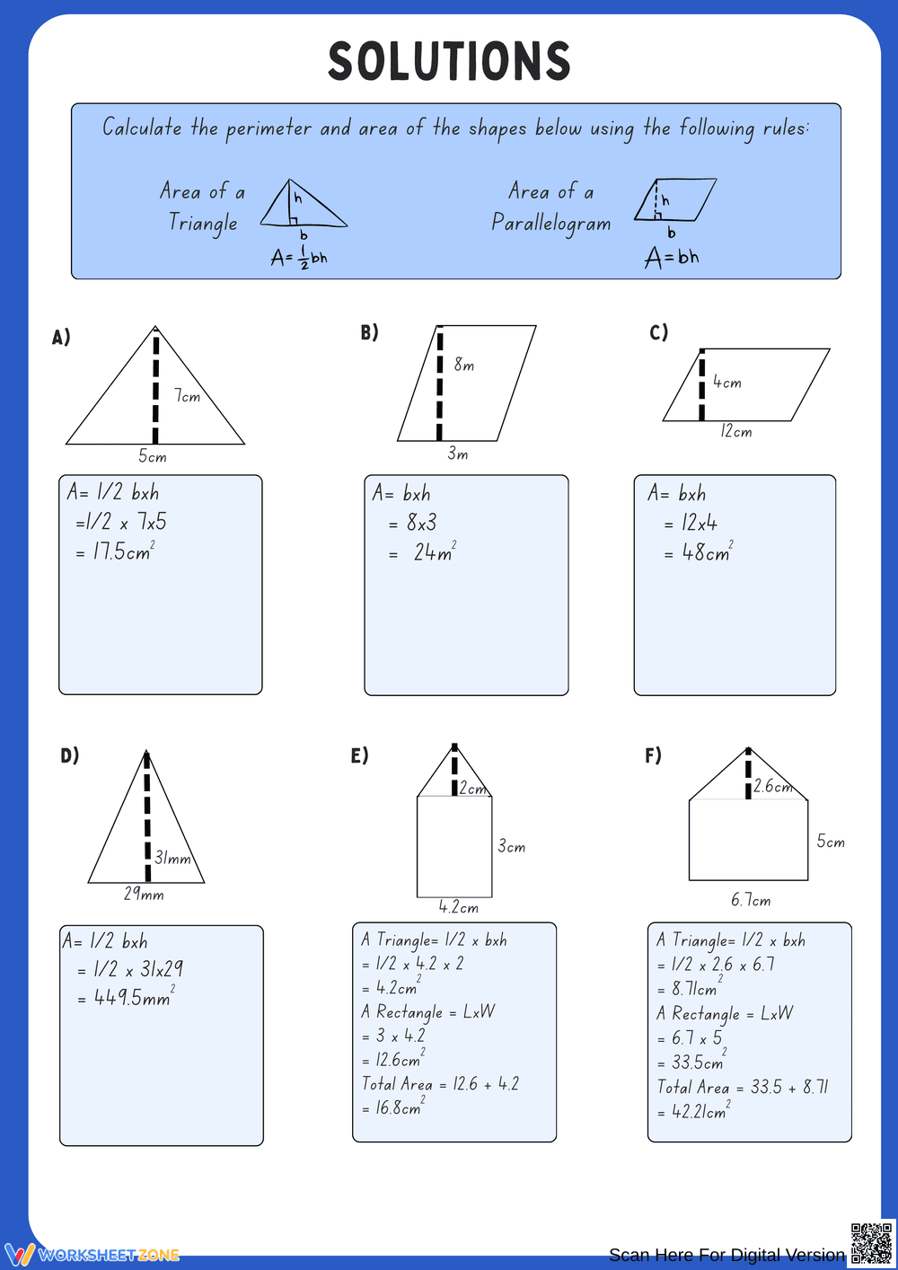 Calculating Area of Triangles and Parallelograms - Page 2