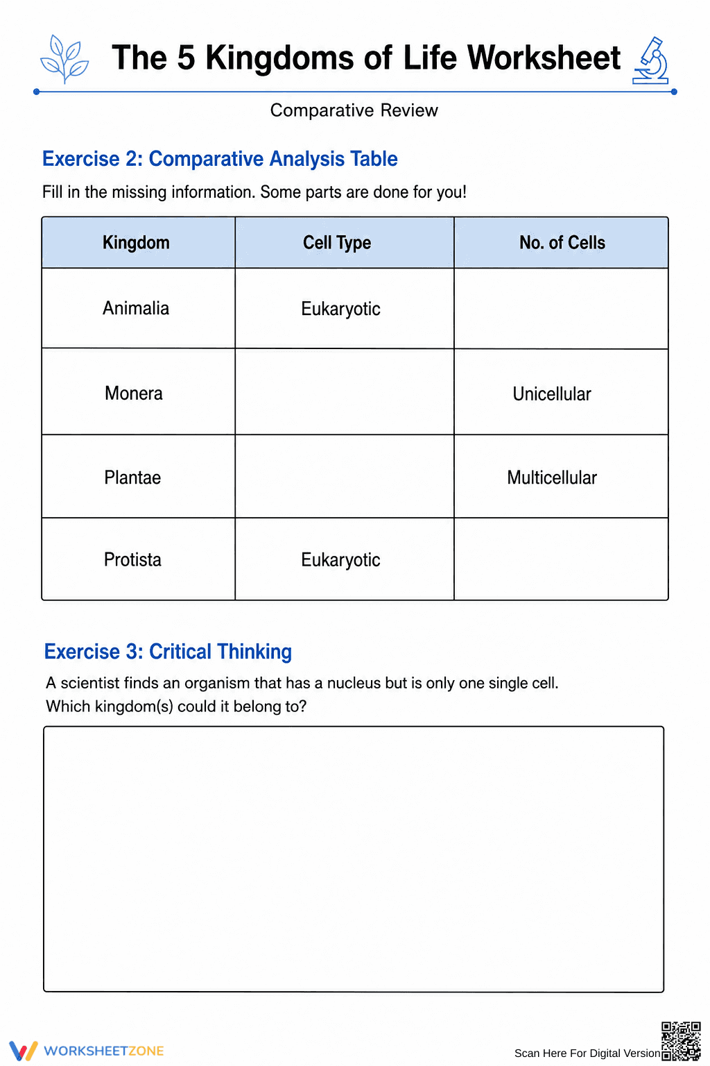Grade 5-7 5 Kingdoms of Life — Printable No-Prep Worksheet - Page 2