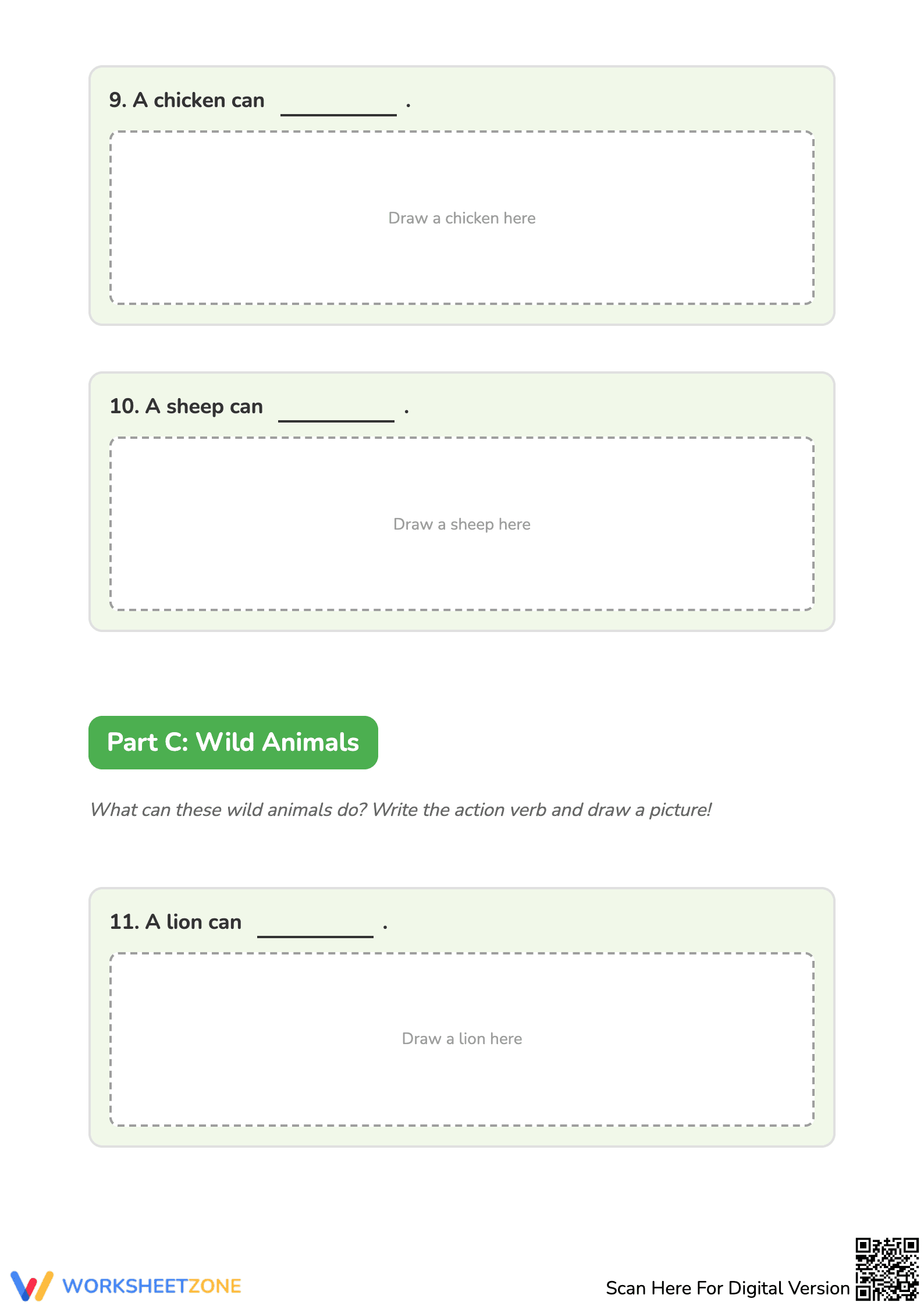 Action Verbs - Part 3: Animal Actions Writing and Drawing Worksheet - Page 4