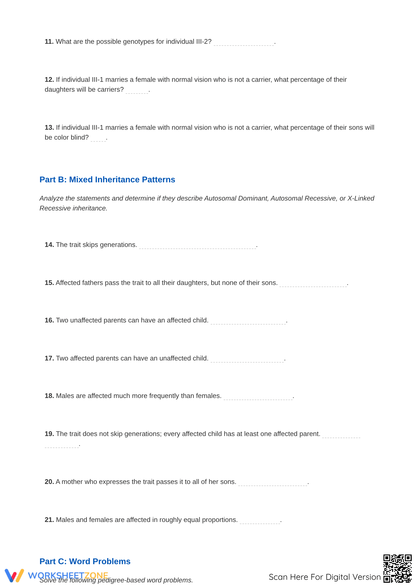 Pedigree Analysis - Part 3: Genetics and Inheritance Worksheet - Page 2