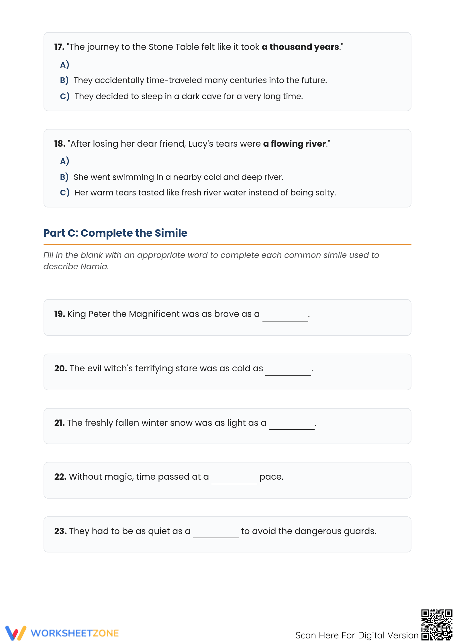 Figurative Language: The Lion, the Witch – Part 2 Worksheet - Page 4