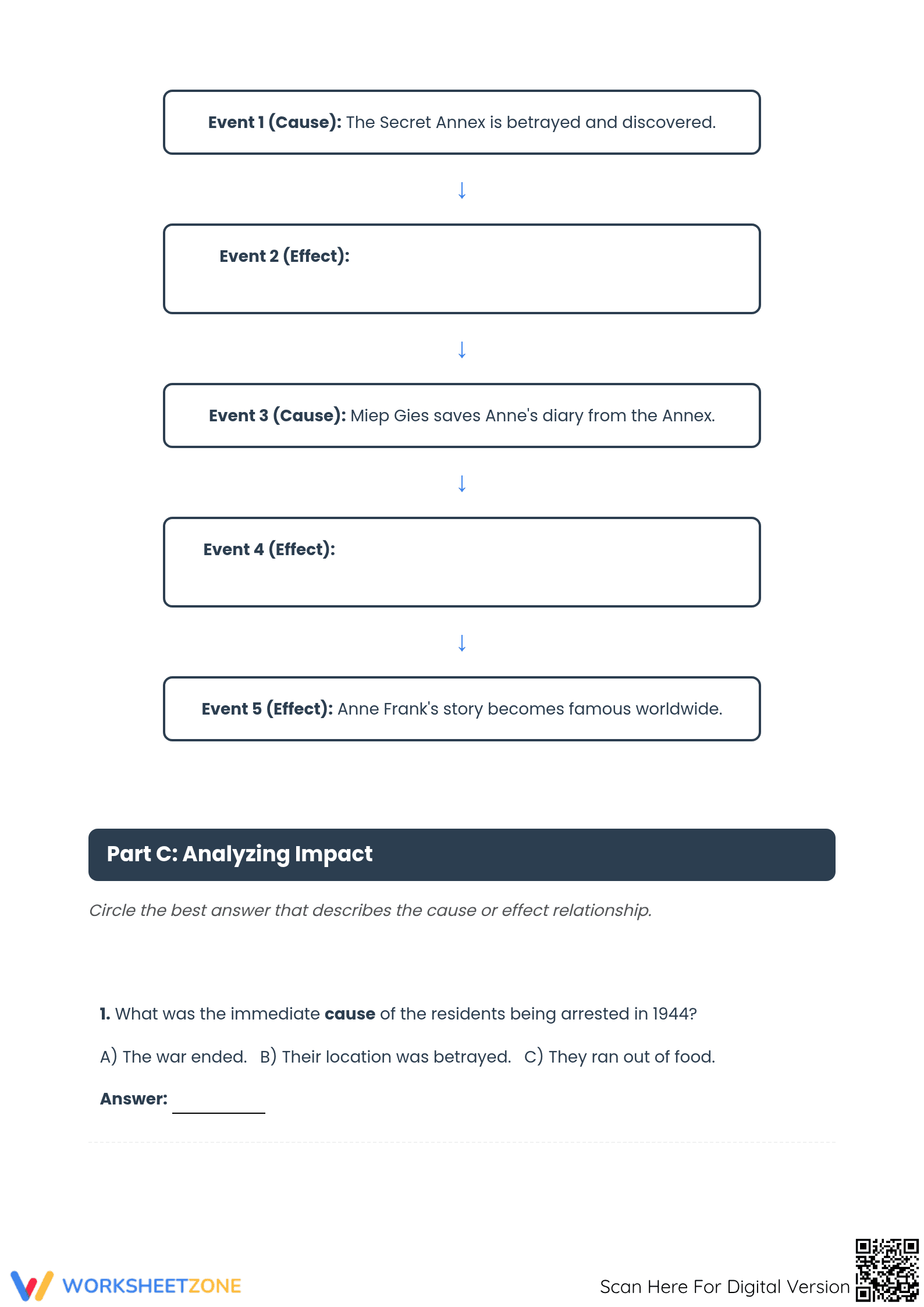 Life of Anne Frank: Cause and Effect Worksheet - Part 3 - Page 2