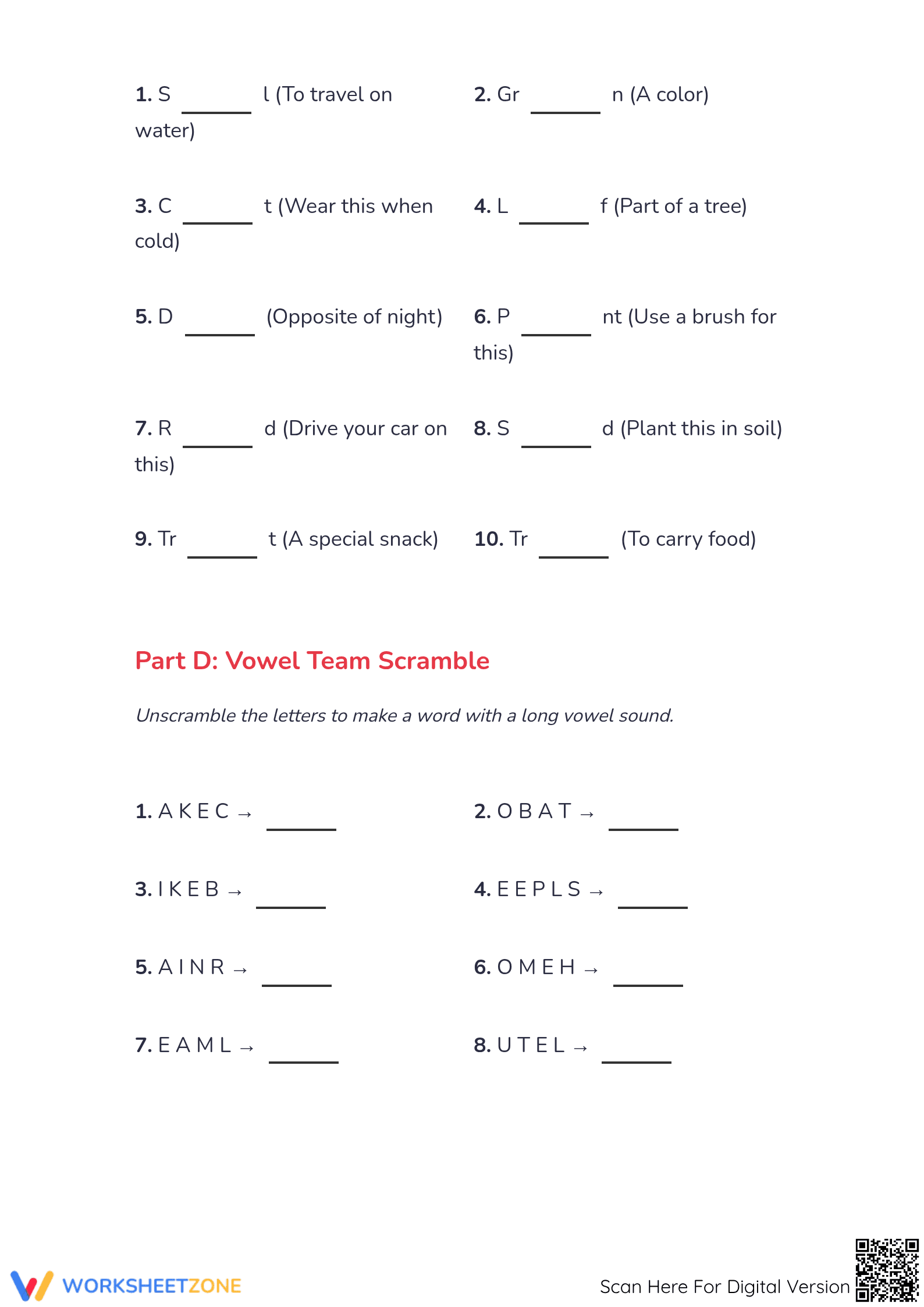 Matching Vowel Sounds - Part 2: Long Vowels and Vowel Teams Worksheet - Page 3