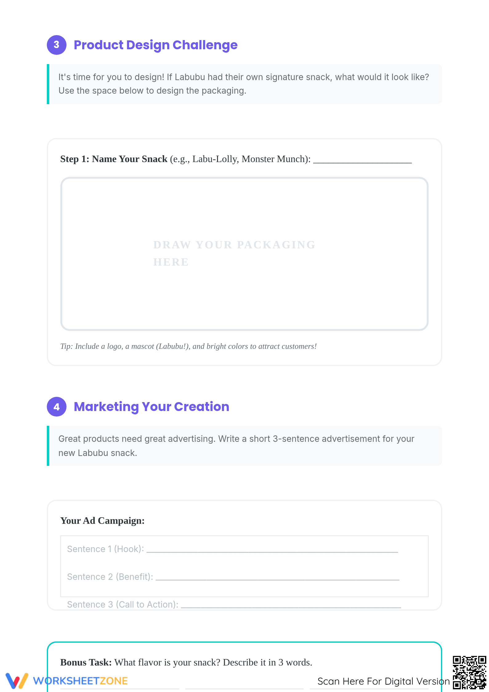 Labubu's Kawaii Snack Shop – Part 3: Branding & Product Design Worksheet - Page 3