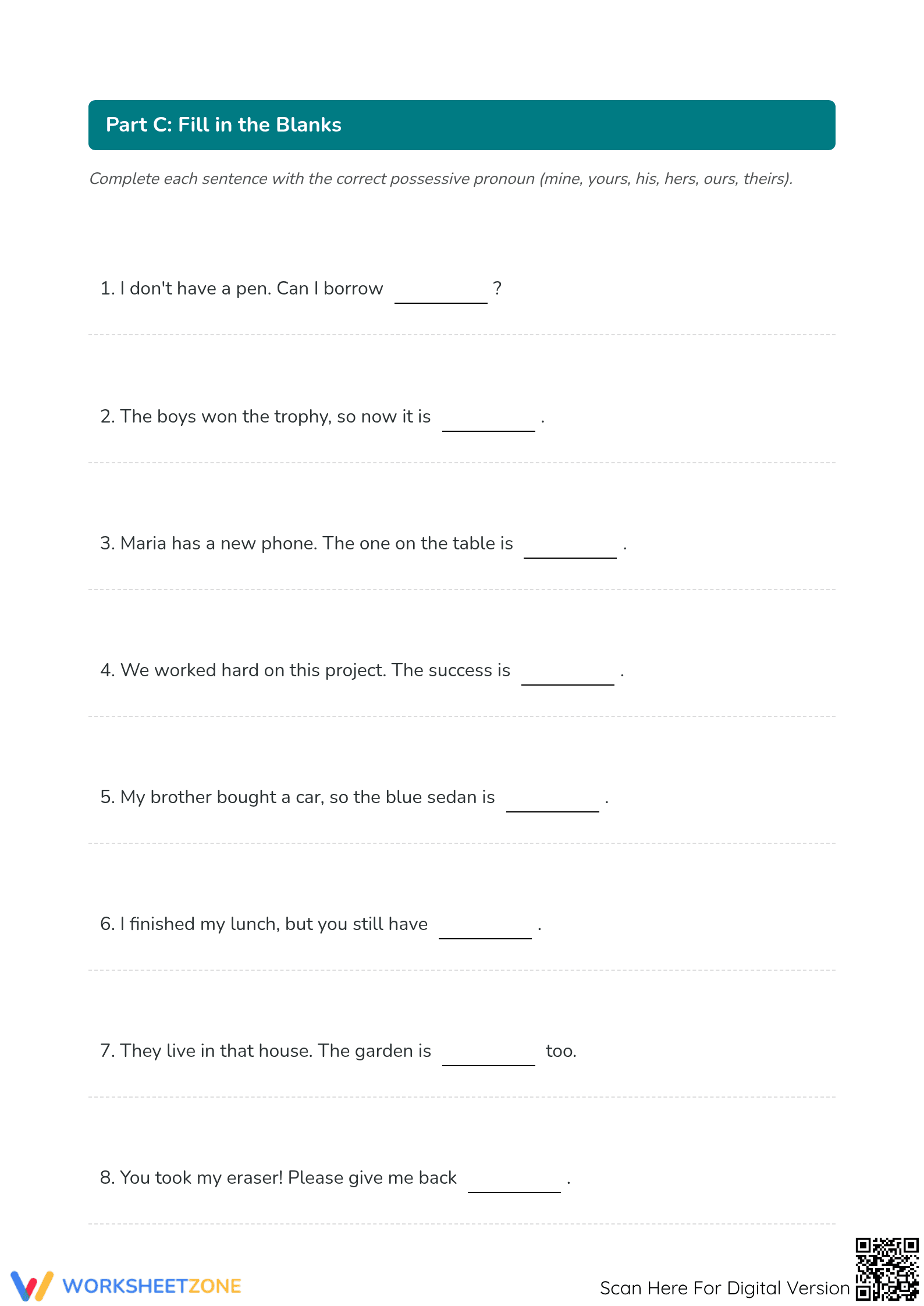 Practice Using Possessive Pronouns - Part 2 Worksheet - Page 4