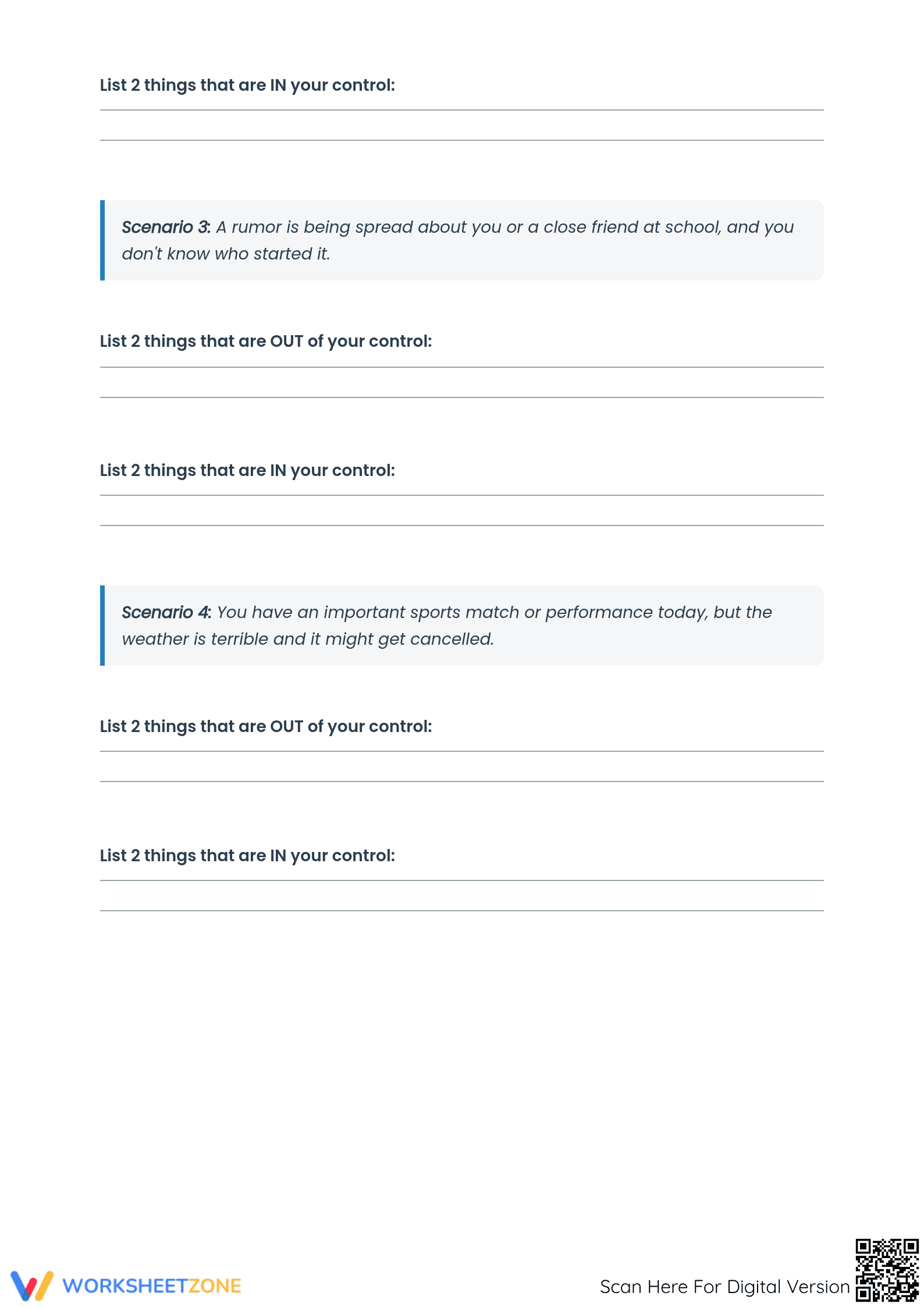 Circle of Control – Part 2: Real-Life Scenarios Worksheet - Page 2