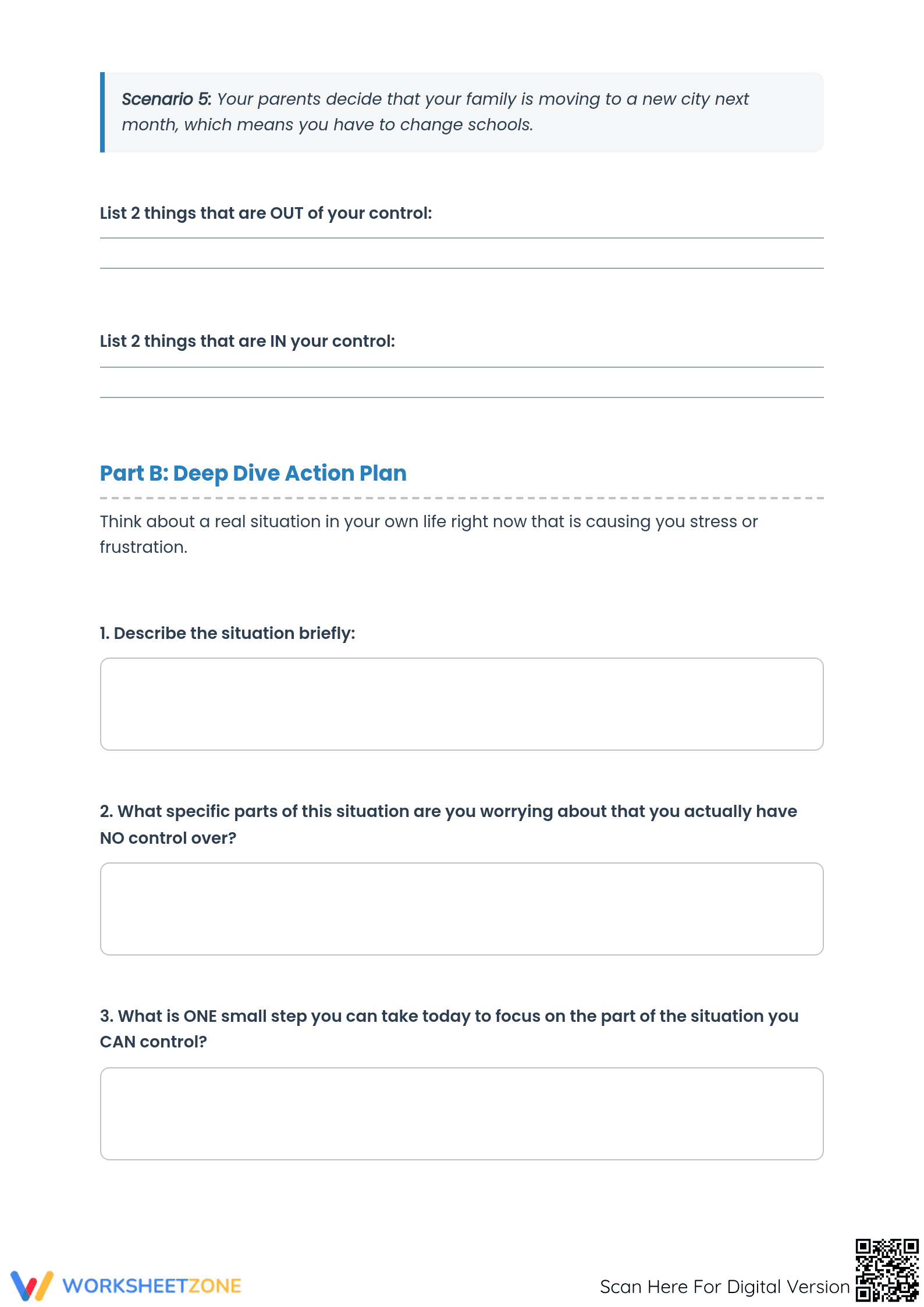 Circle of Control – Part 2: Real-Life Scenarios Worksheet - Page 3